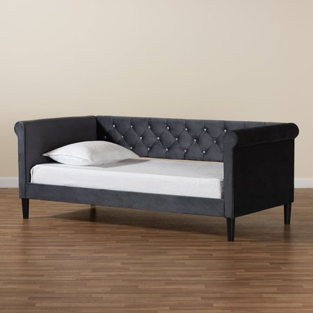 Baxton Studio Cora ModernGrey Velvet Upholstered and Dark Brown Finished Wood Twin Size Daybed 200-12553-ZORO